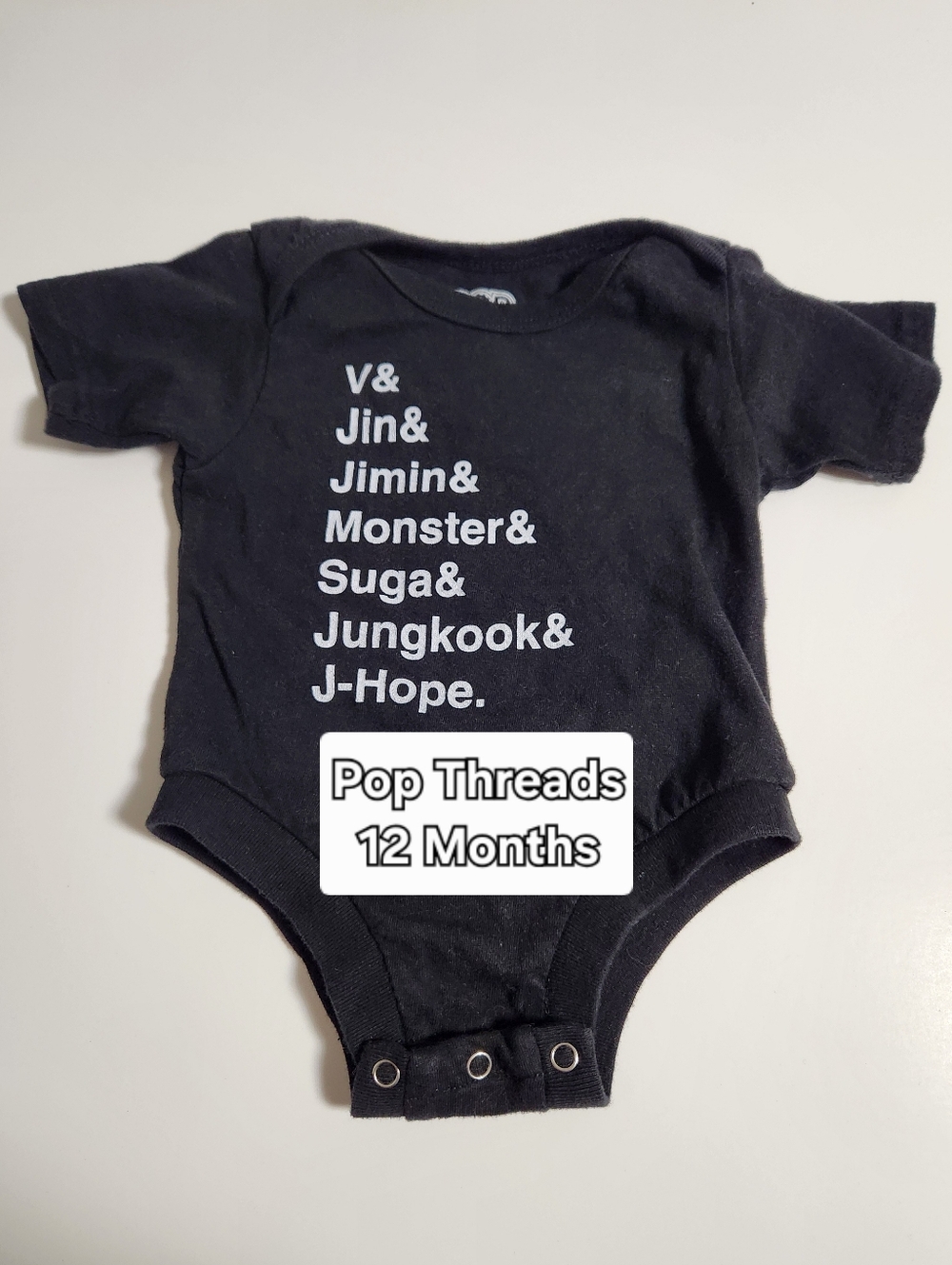 BTS Baby 12 Months Body Suit Black Onesie K Pop